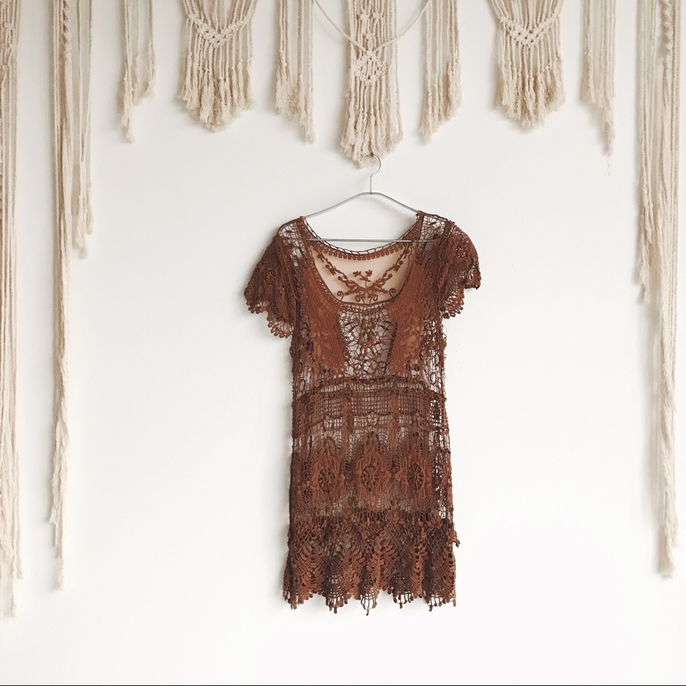 Fully crochet mustard gold boho dress festival